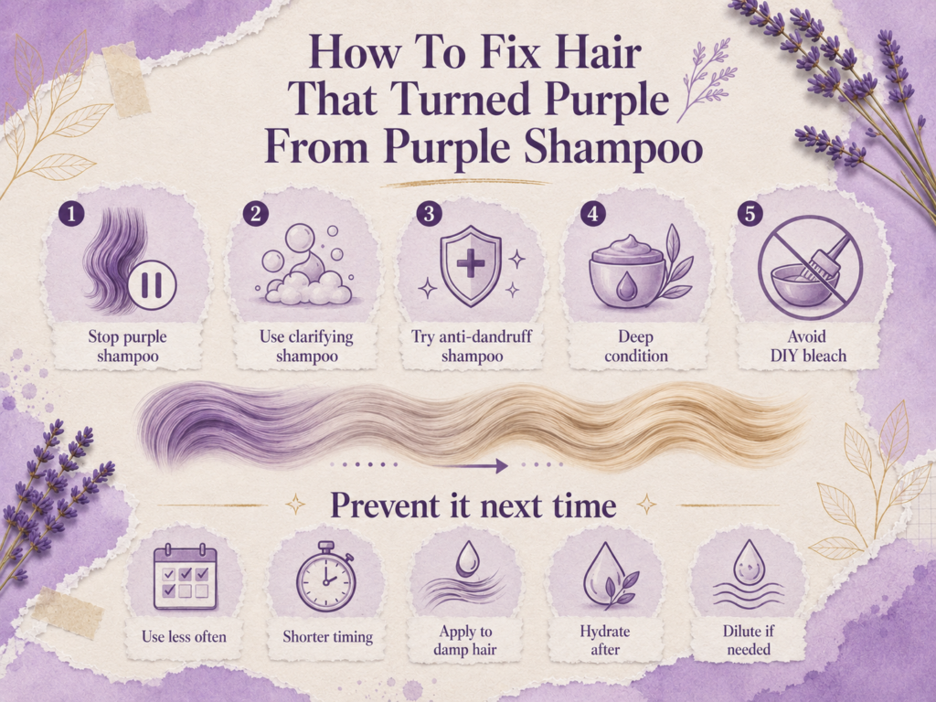 How to fix purple hair from purple shampoo with steps to remove buildup and prevent over-toning
